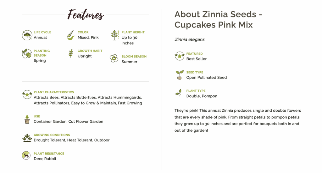 Seed and bulb site visual features section